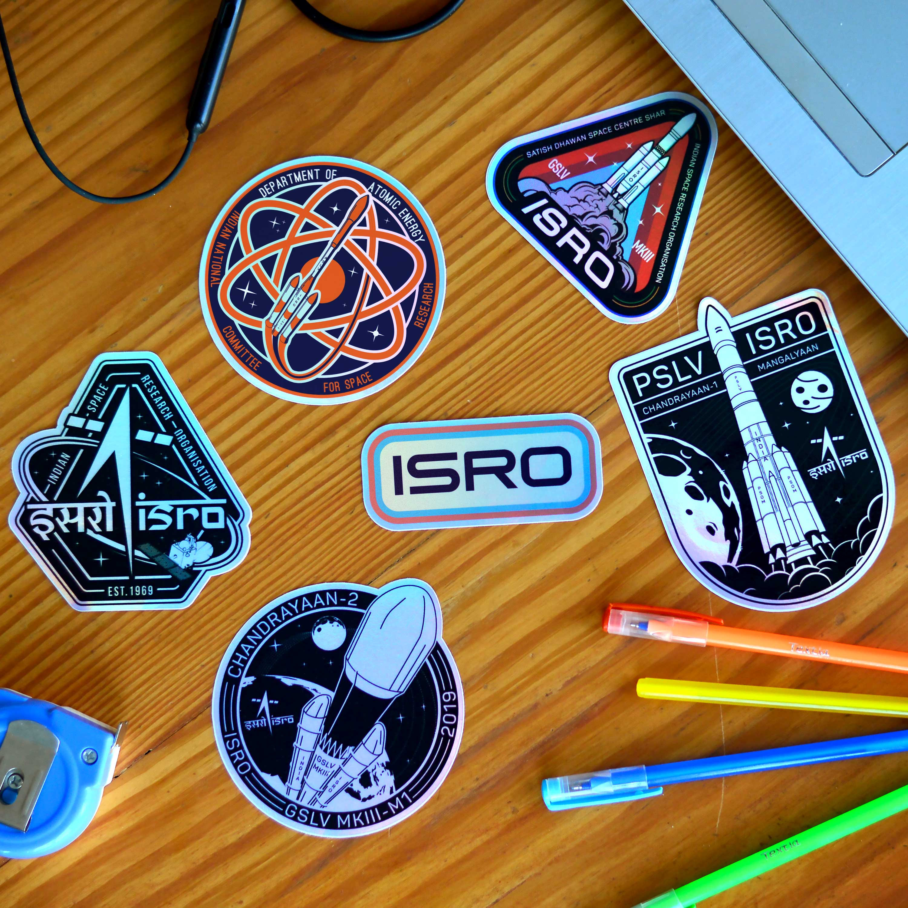 Reusable ISRO Holographic Stickers - 2 (Pack of 6) – A47